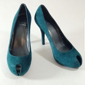 NWOB Stuart Weitzman Peek Pump Teal Suede - Size 5